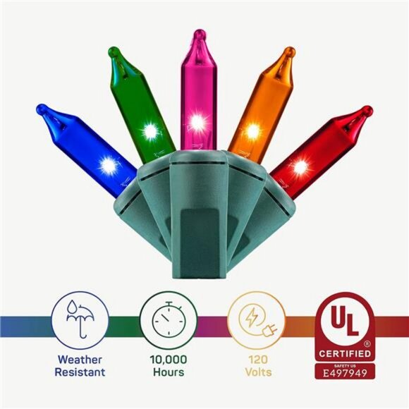 Christmas Lights [Set of 100] Multi-Colored Christmas Lights, UL Approved - Picture 5 of 8